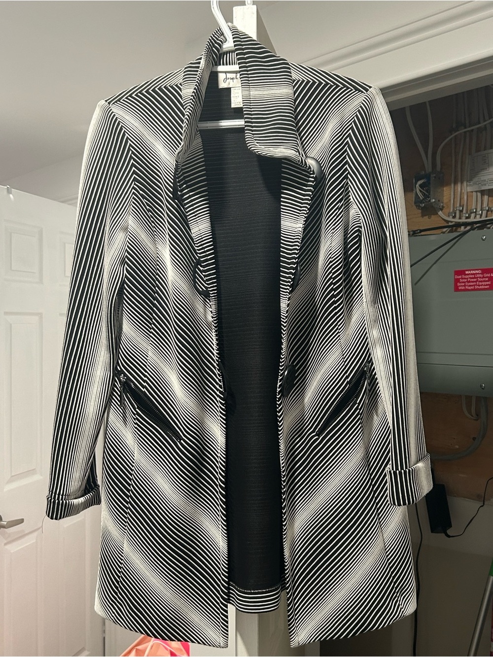 Joseph Ribkoff Black and White Striped Longline Open Blazer